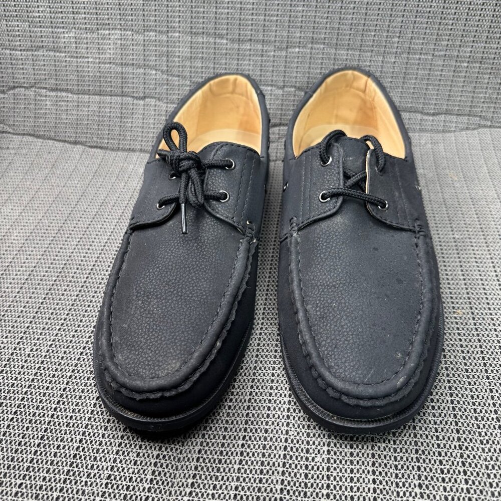 Franco Vanucci Mens Size 9 Black Boat Shoes Faux Leather slip on